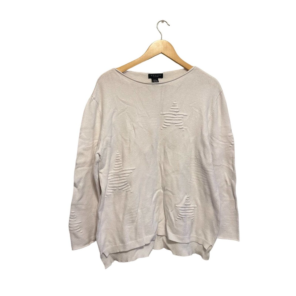 GRACE Star Perfect Fit Pullover Sweater in White Size XL